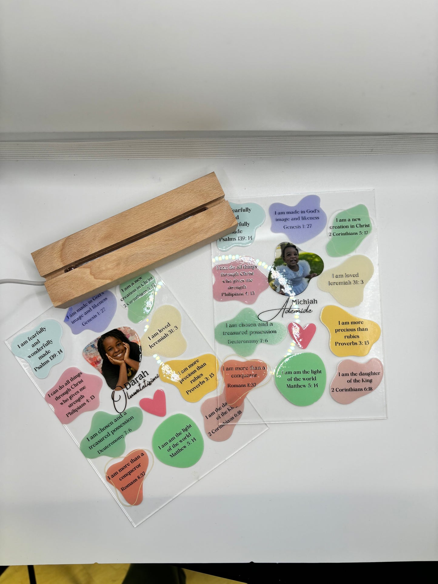Bible verse affirmation acrylic sign with LED base